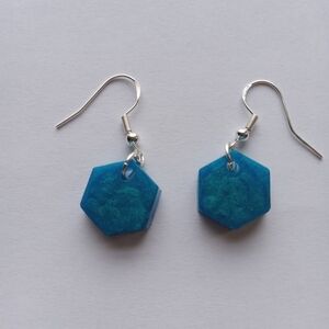 Blue hexagon resin earrings